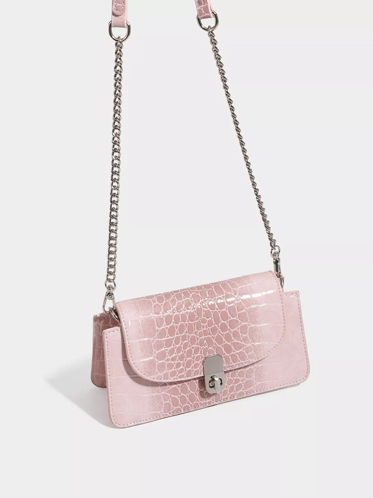 Crocodile Embossed Flap Crossbody Bag - Blush Pink - View 1