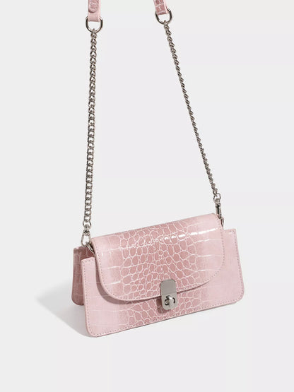 Crocodile Embossed Flap Crossbody Bag - Blush Pink - View 1
