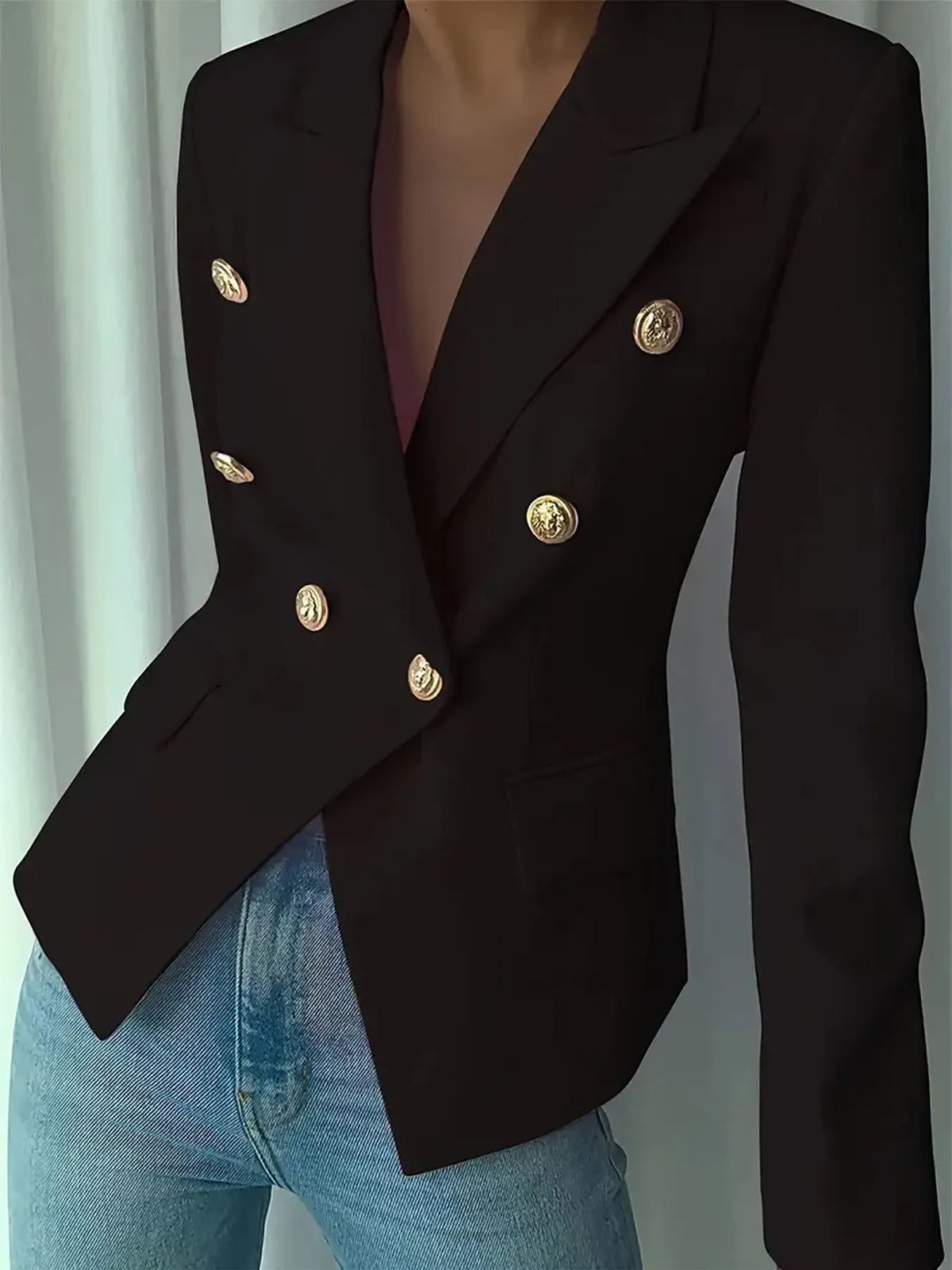 Decor Button Lapel Collar Blazer - Black - View 26