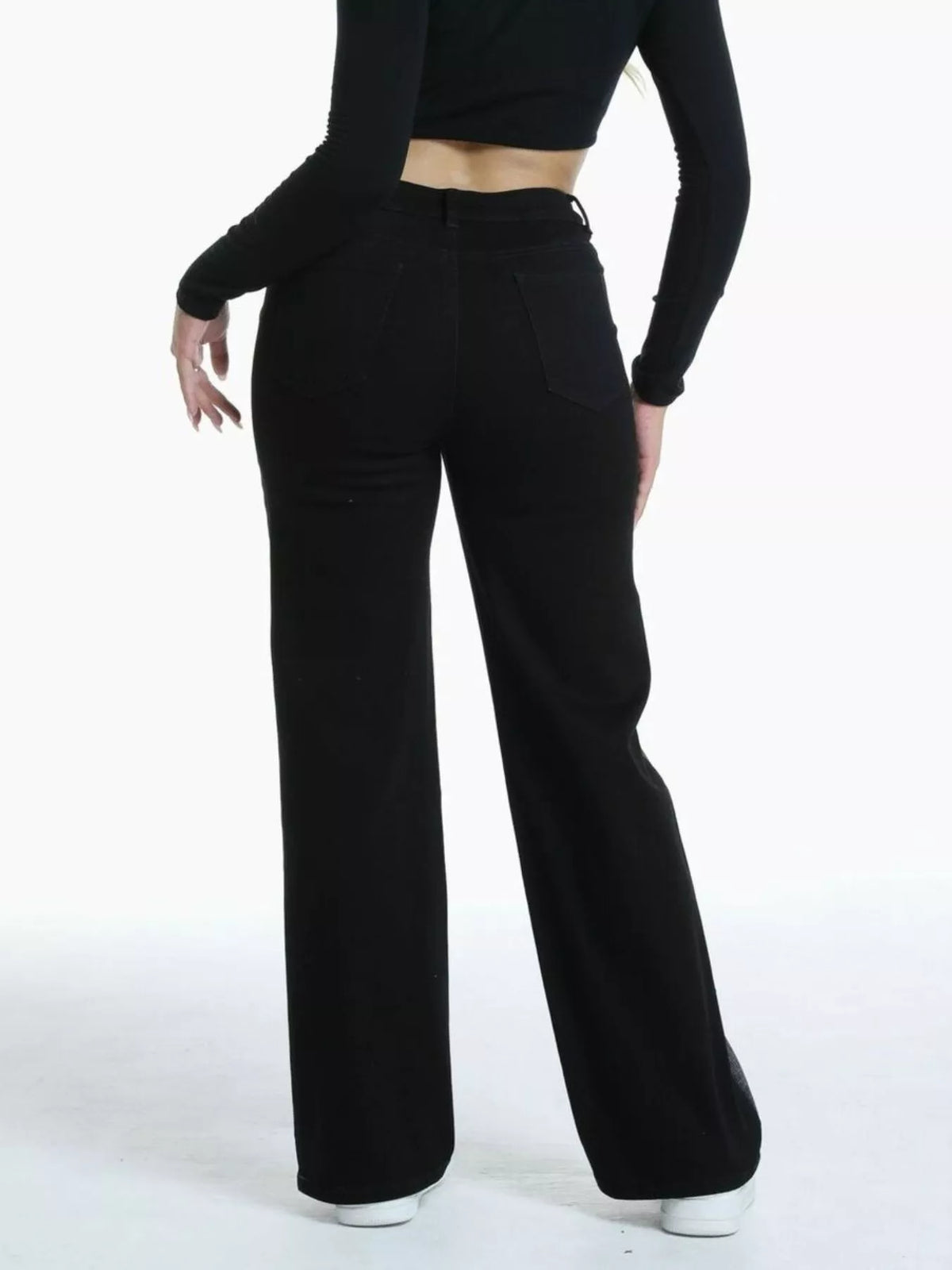 Distressed Wide-Leg Jeans - Black - View 9