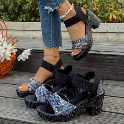 Open Toe Block Heels Sandals - Color comparison - View 1