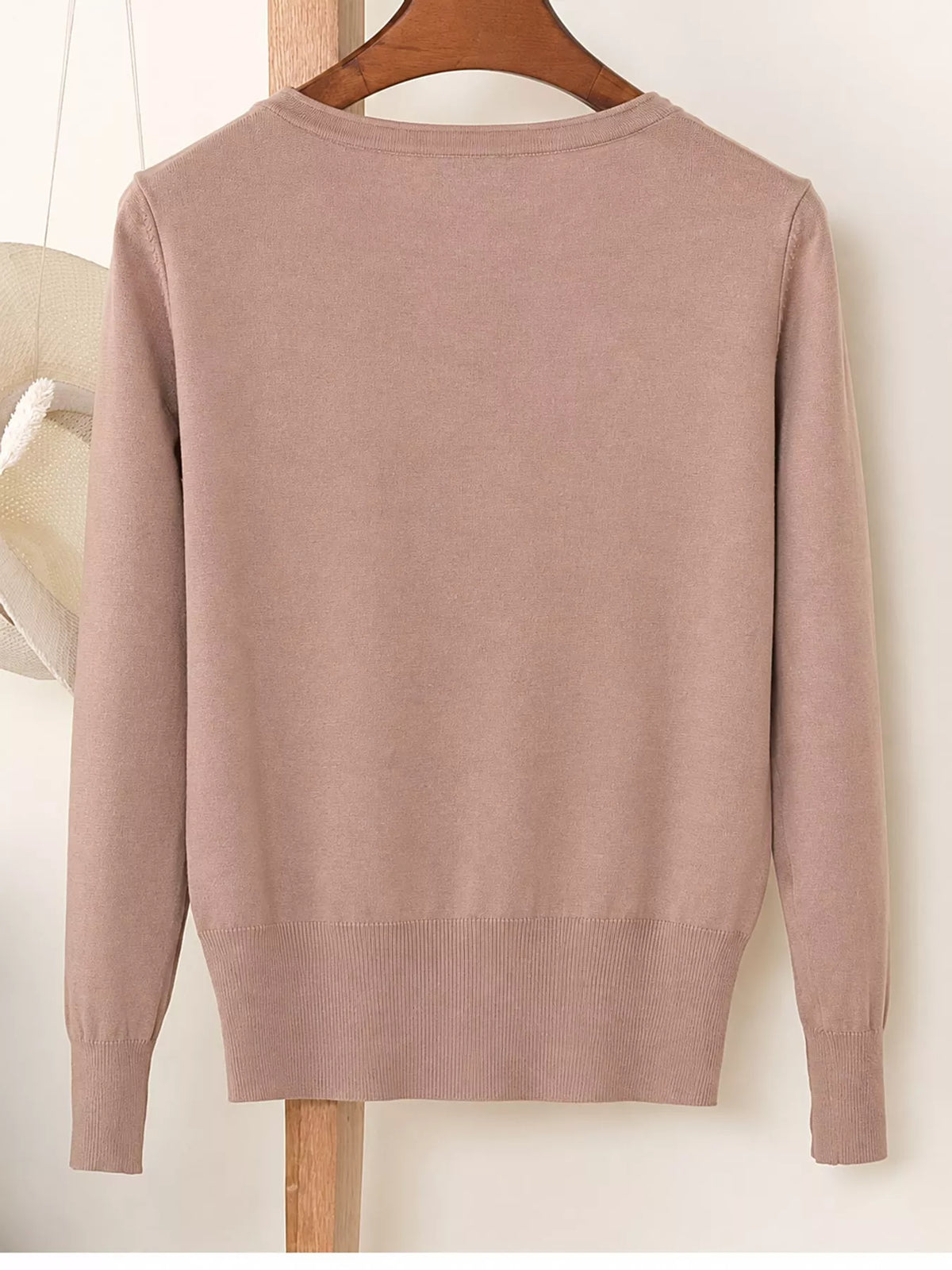 Classic V-Neck Button-Down Knit Cardigan - Camel - View 56