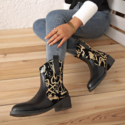 Point Toe Block Heels Boots - Black - View 2