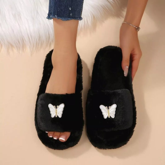 Butterfly Open Toe Slippers - Black - View 1