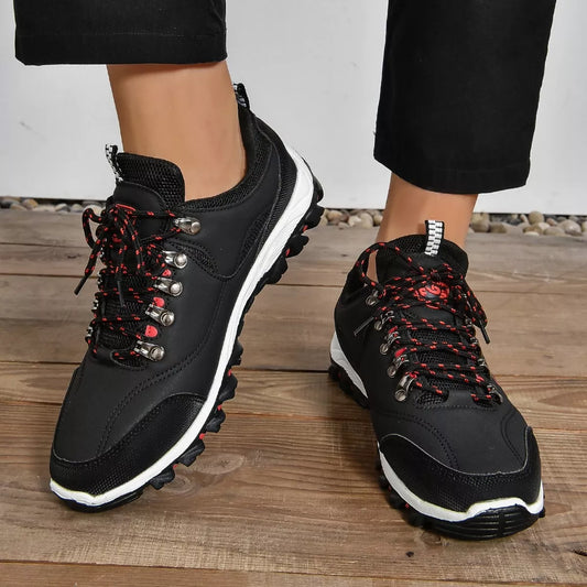 Lace Up Round Toe Sneaker - Black - View 1