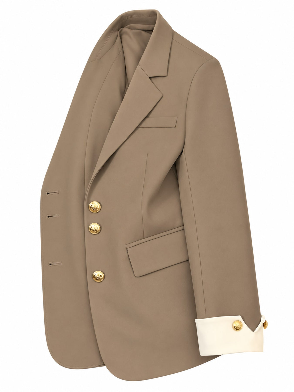 Full Size Single-Breasted Blazer with Gold Button Accents Plus Size - Khaki - View 9