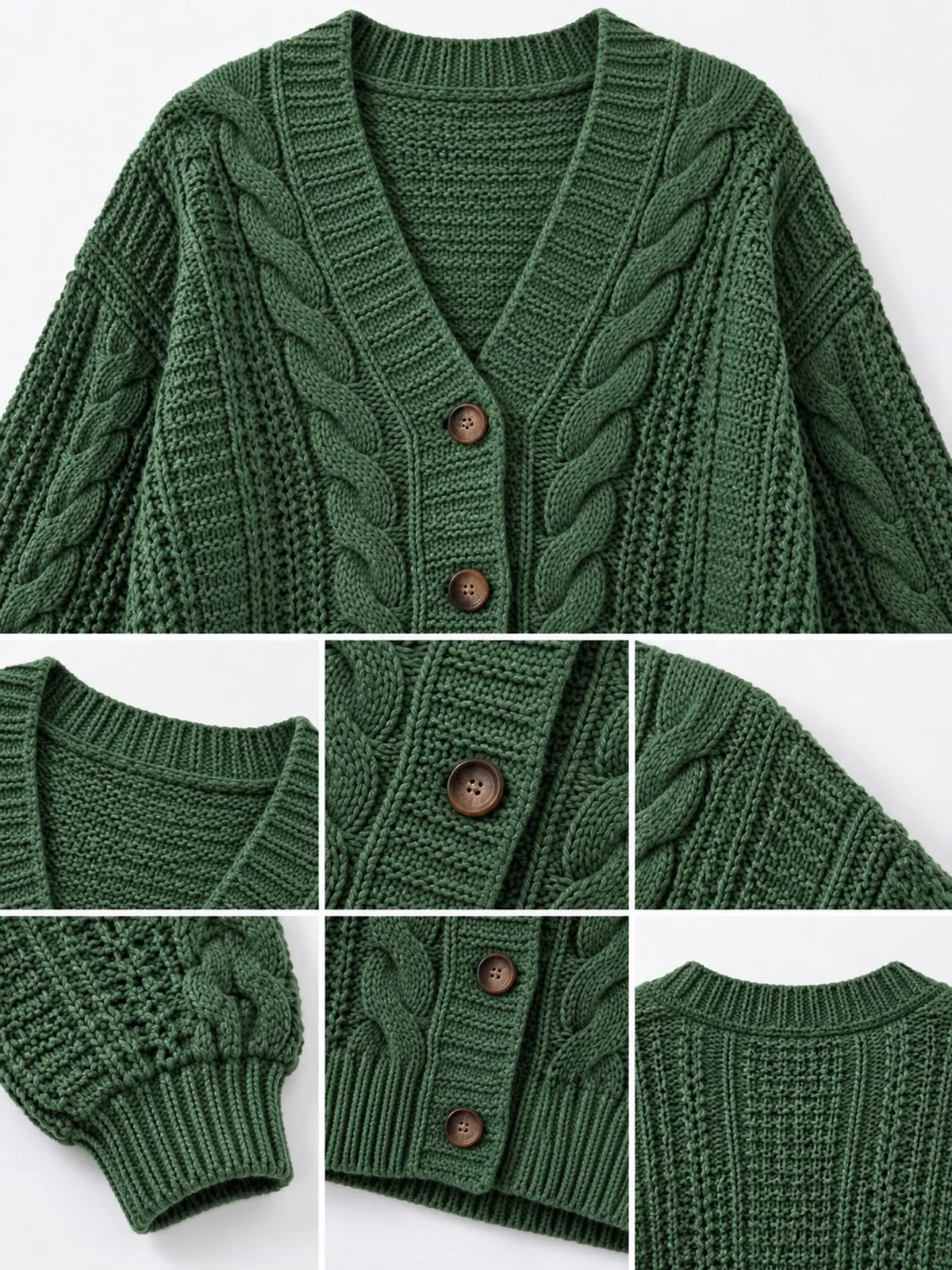 Cable Knit Button-Down Cardigan - Green - View 10