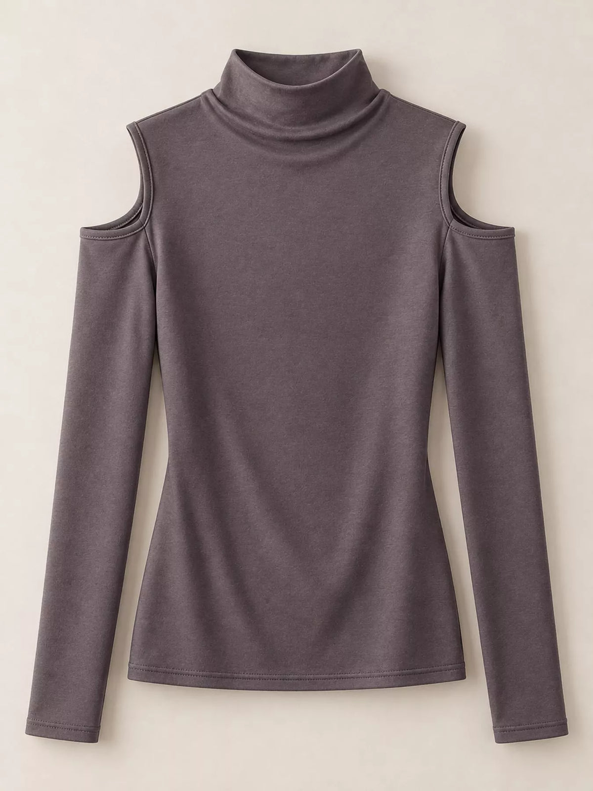 Mock Neck Cold-Shoulder Slim-Fit T-Shirt - Smoke Gray - View 12