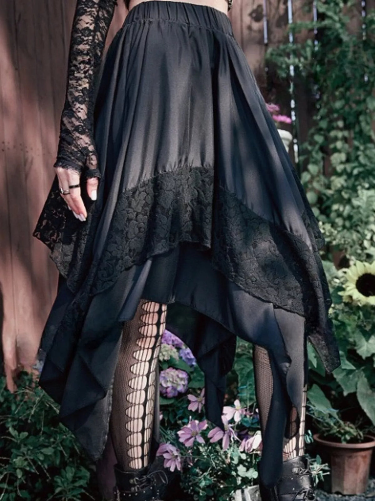 Full Size Asymmetrical Hem Lace Detail Skirt Plus Size - Black - View 2