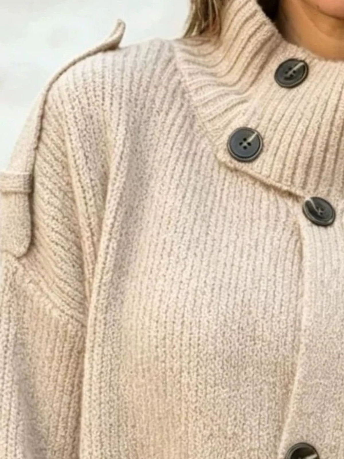 Full Size Button-Up Mock Neck Cardigan Plus Size - Apricot - View 2