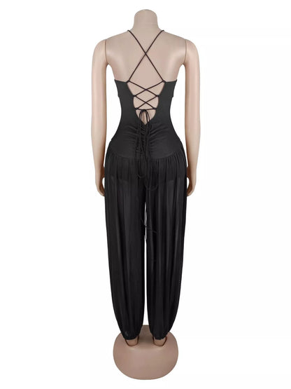 Spaghetti Strap Wide-Leg Jumpsuit - Black - View 5