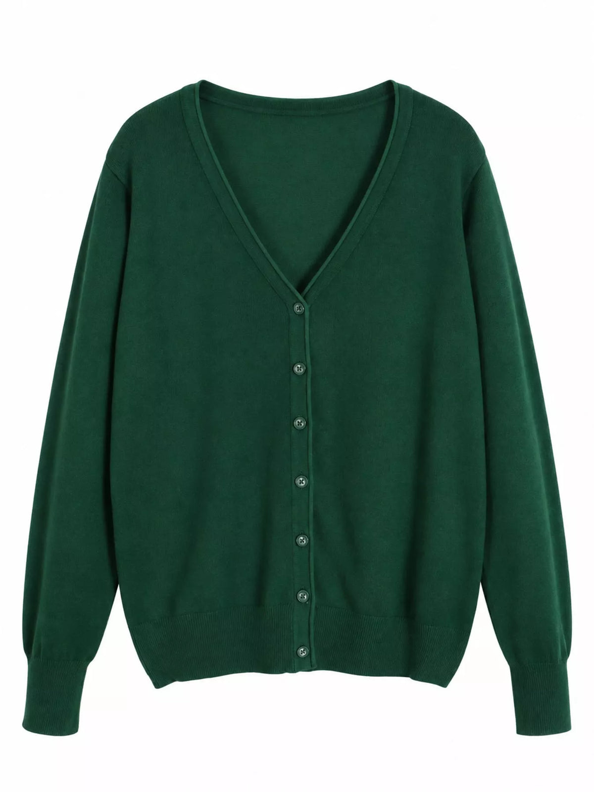 Classic V-Neck Button-Down Knit Cardigan - Dark Green - View 87