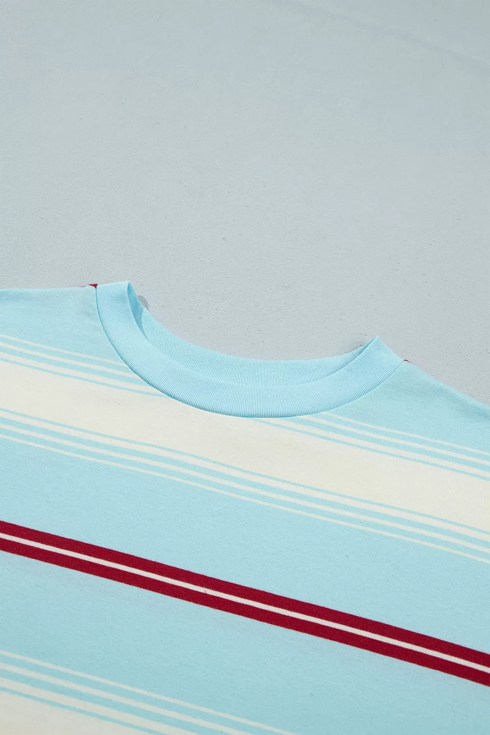 Stripe Casual Striped Patchwork Long Sleeve Loose Pullover Top - Pastel  Blue - View 4
