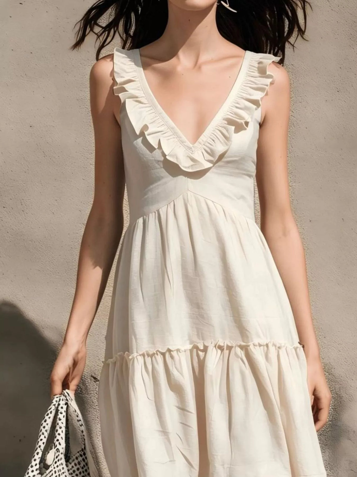 Full Size Ruffled V-Neck Tiered Midi Dress Plus Size - Apricot - View 2