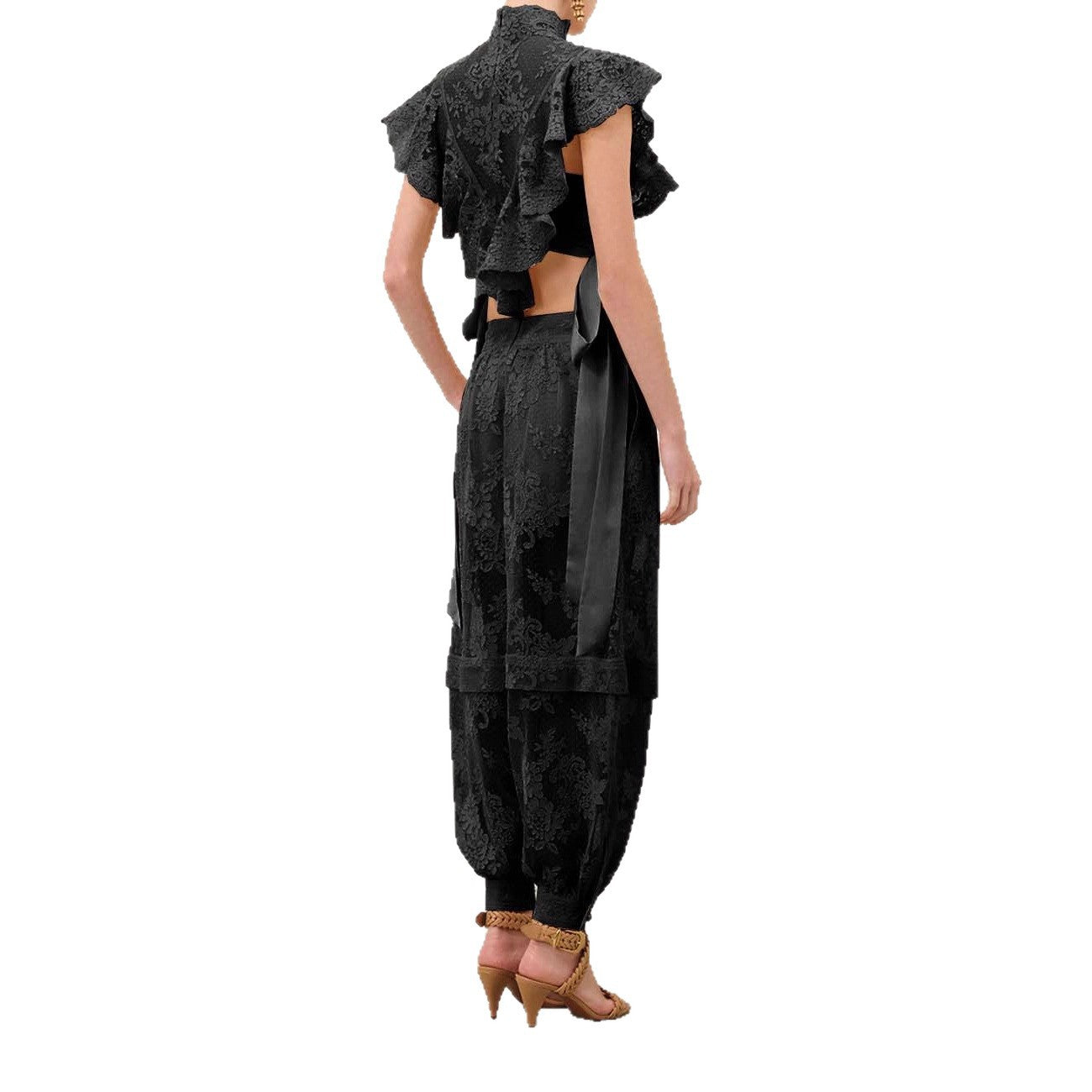 Sleeveless lace up pants casual loose party two-piece set for women