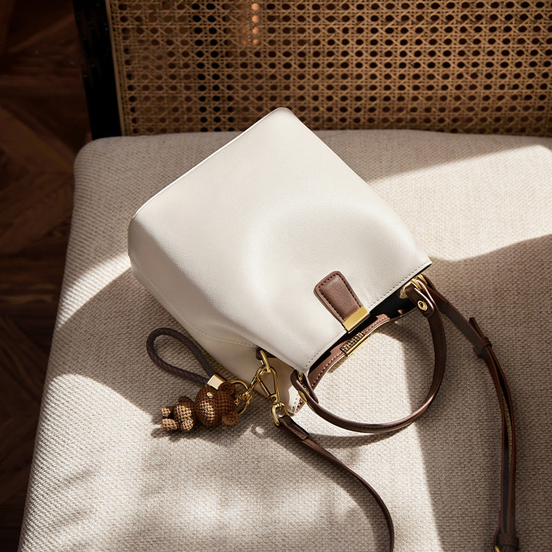 Leather Bucket Crossbody Bag - Beige - View 1