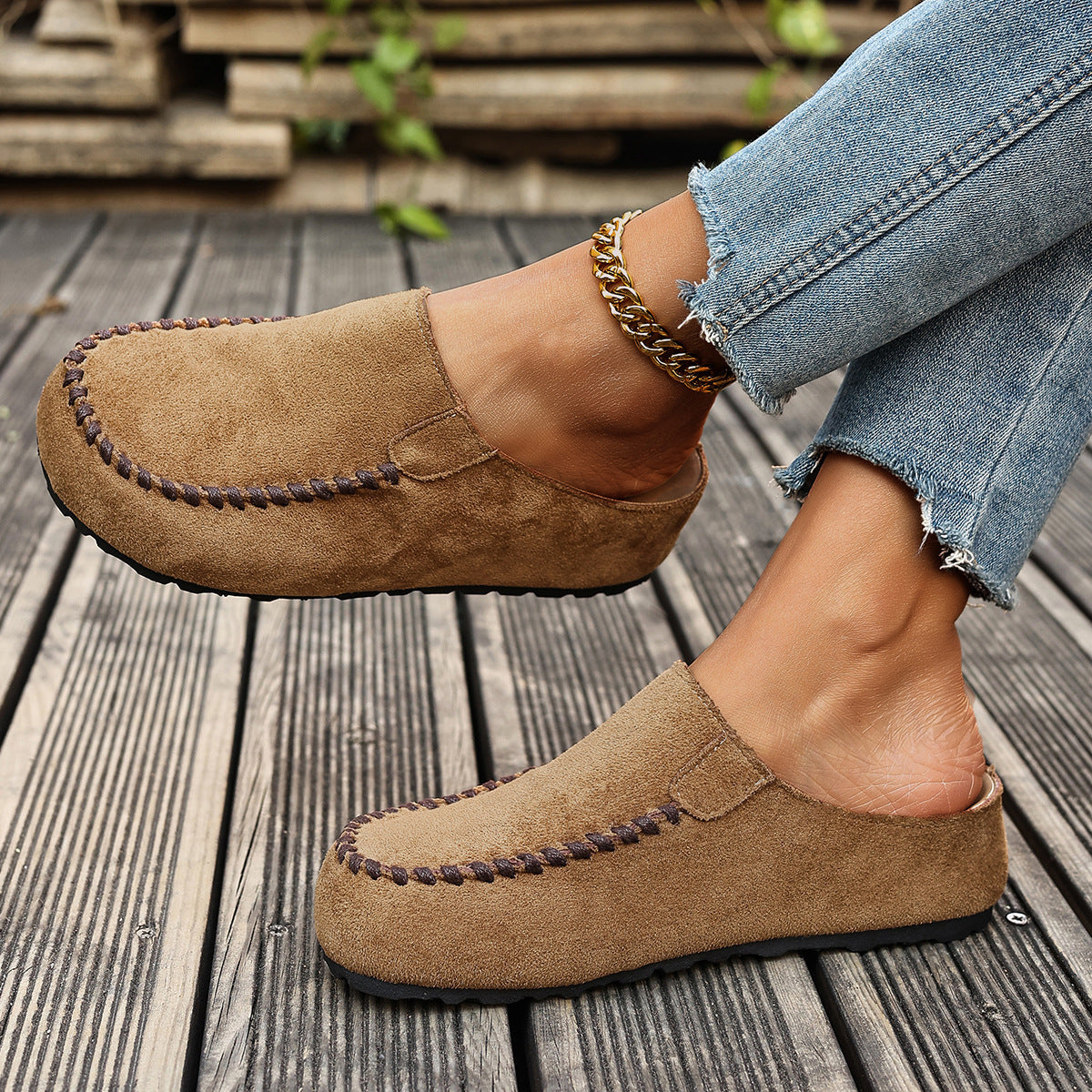 Round Toe Slip-Ons - Khaki - View 5