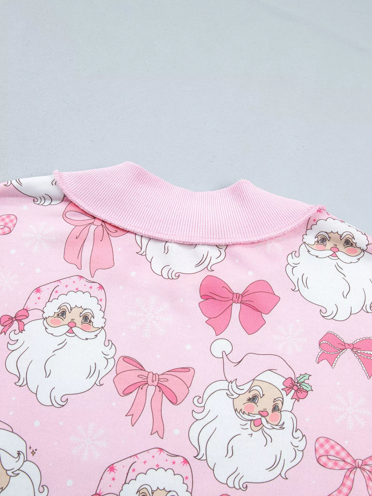 Abstract Santa Print Drop Shoulder High Neck Sweatshirt - Blush Pink - View 6