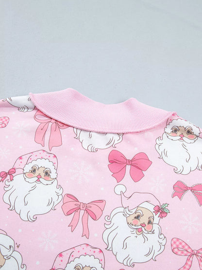 Abstract Santa Print Drop Shoulder High Neck Sweatshirt - Blush Pink - View 6