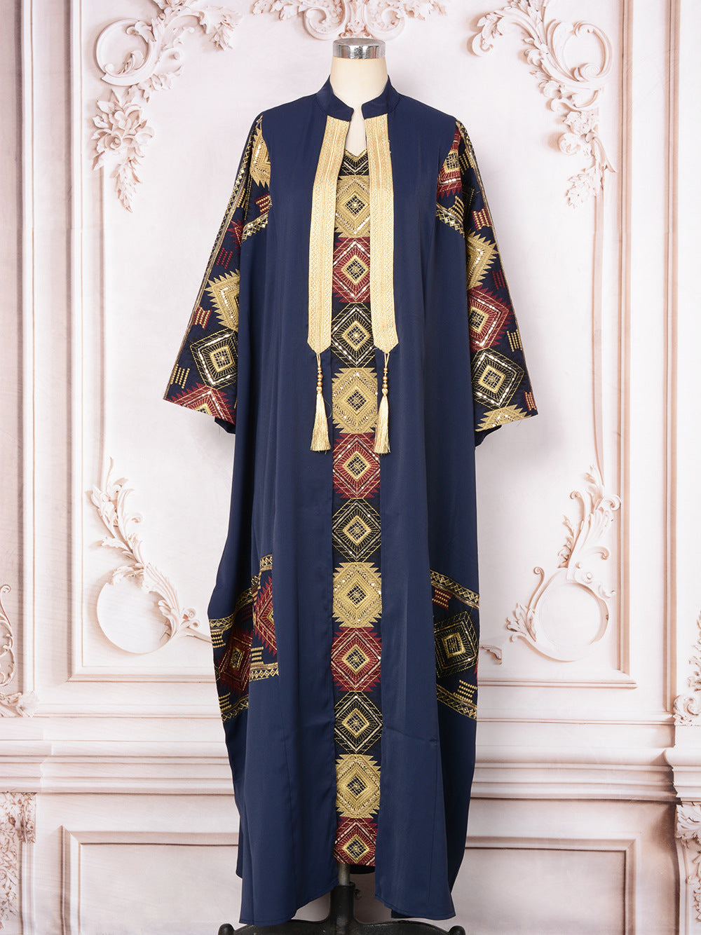 Embroidered bead cardigan two-piece dress set