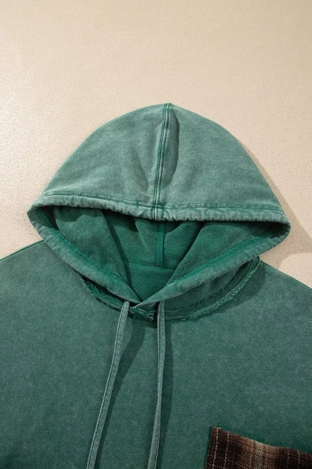 Plaid Kangaroo Pocket Hoodie - Sage - View 5