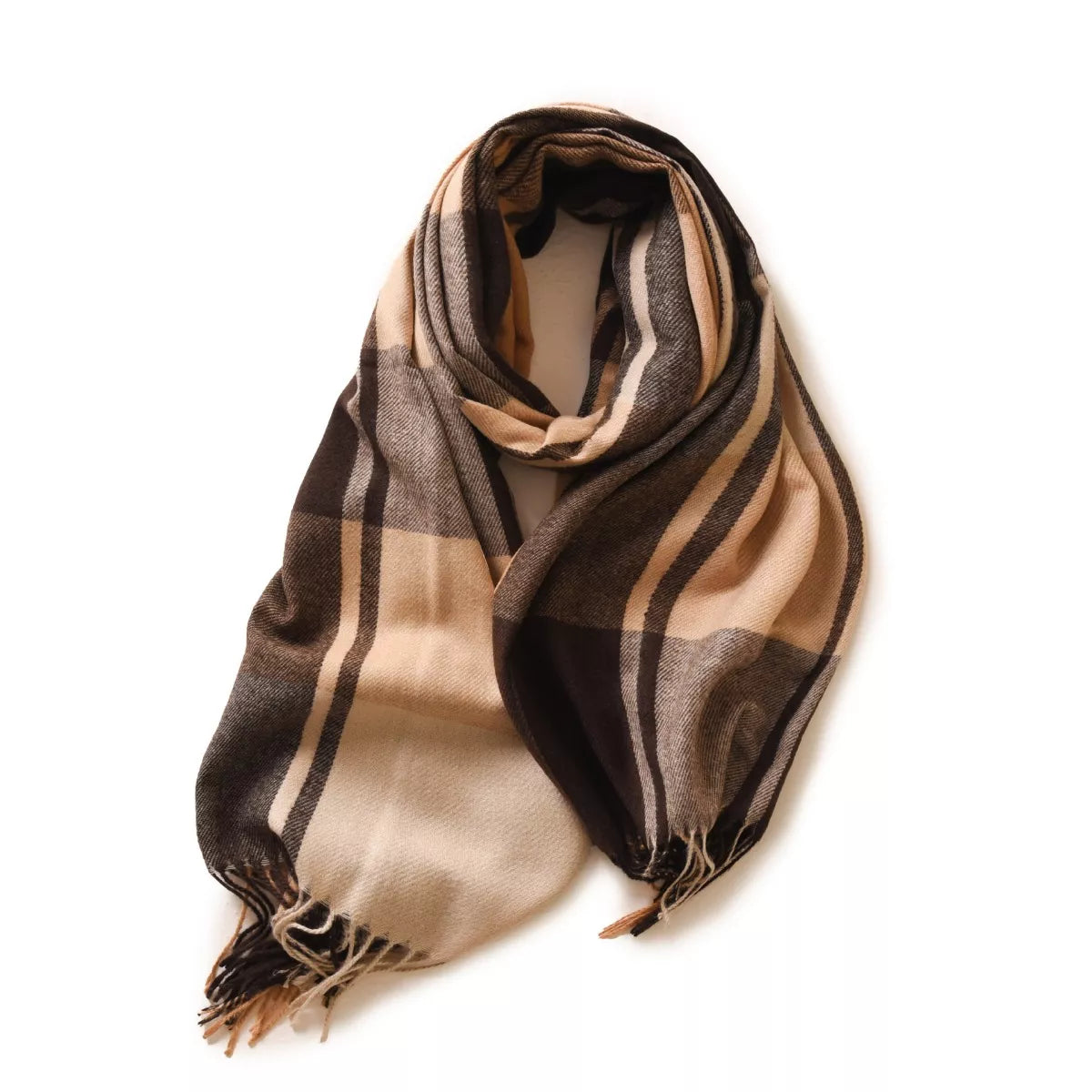 Plaid Fringe Scarf - Brown Yellow - View 6