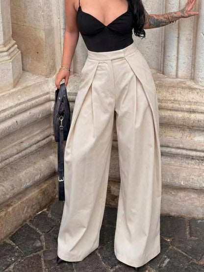 High-Waisted Pleated Wide Leg Pants - Dust Storm - View 3