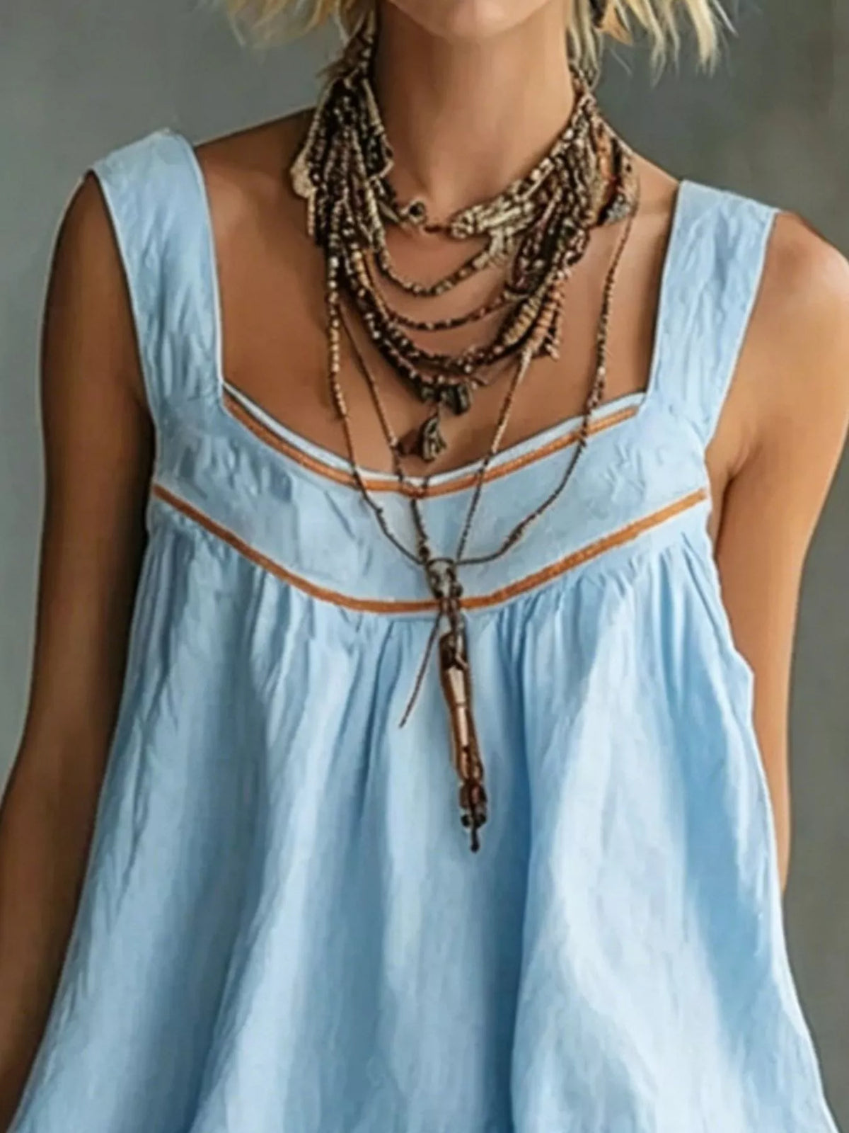 Full Size Sleeveless Tiered Mini Dress Plus Size - Light Blue - View 2