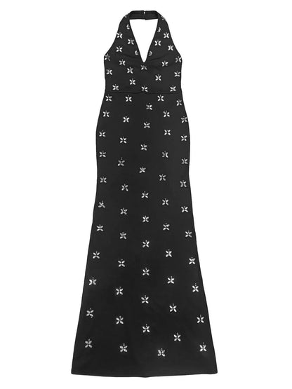 Floral Halter Neck Maxi Dress - Black - View 11