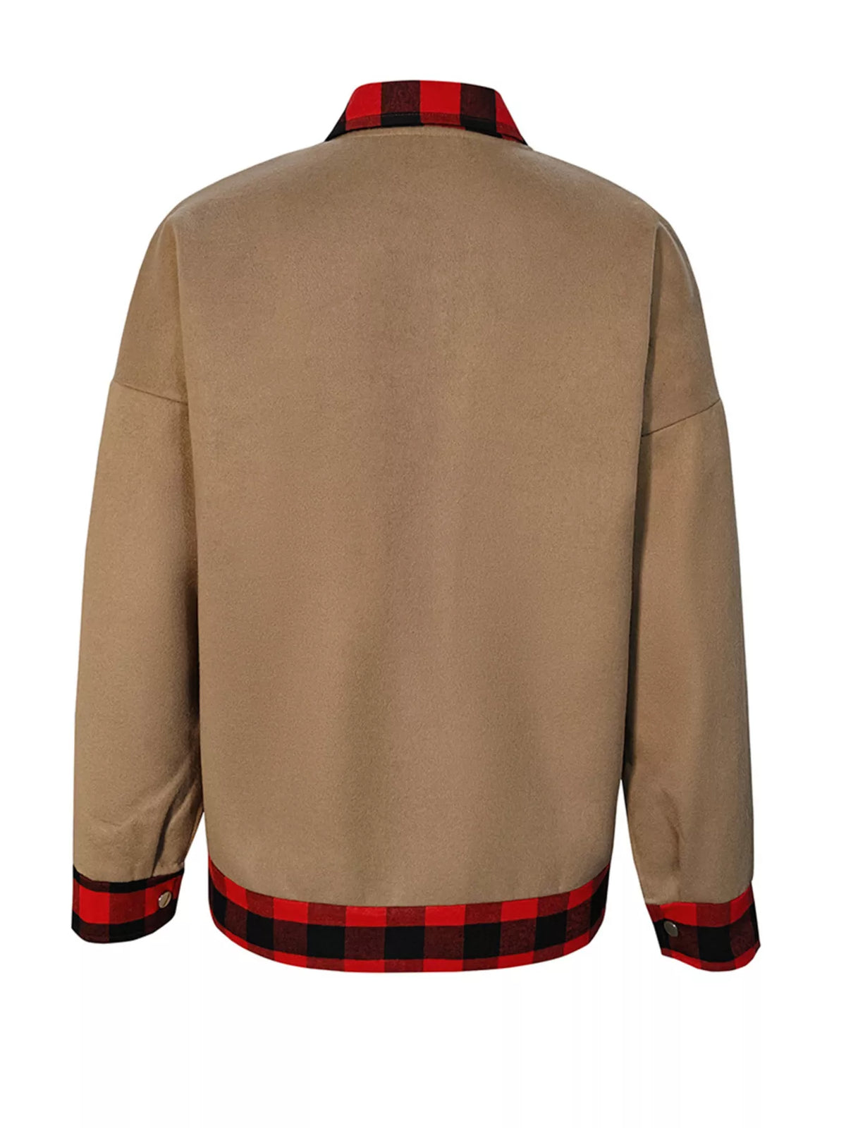 Plaid Button Up Casual Outerwear - Khaki - View 4