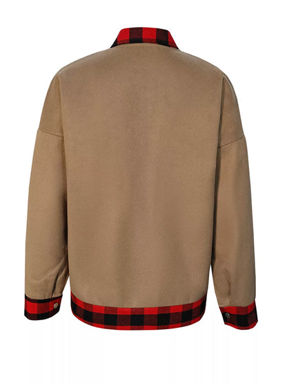 Plaid Button Up Casual Outerwear - Khaki - View 4