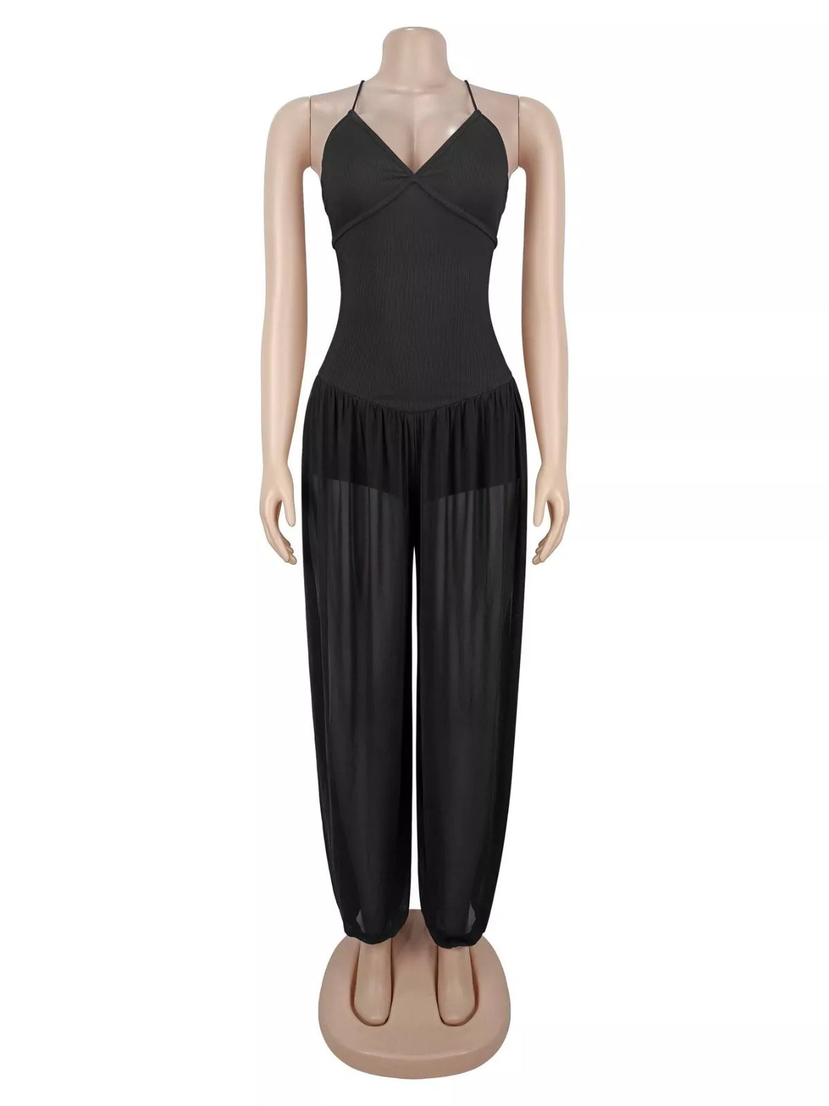 Spaghetti Strap Wide-Leg Jumpsuit - Black - View 4