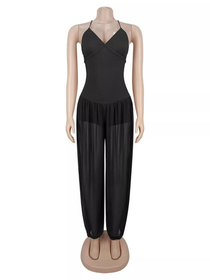 Spaghetti Strap Wide-Leg Jumpsuit - Black - View 4