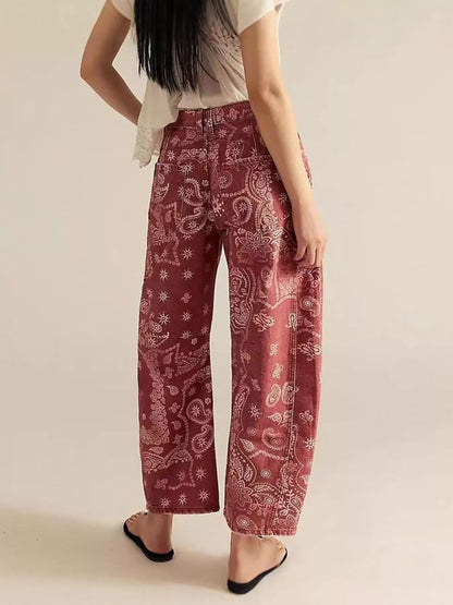 Printed Wide-Leg Jeans - Red - View 2