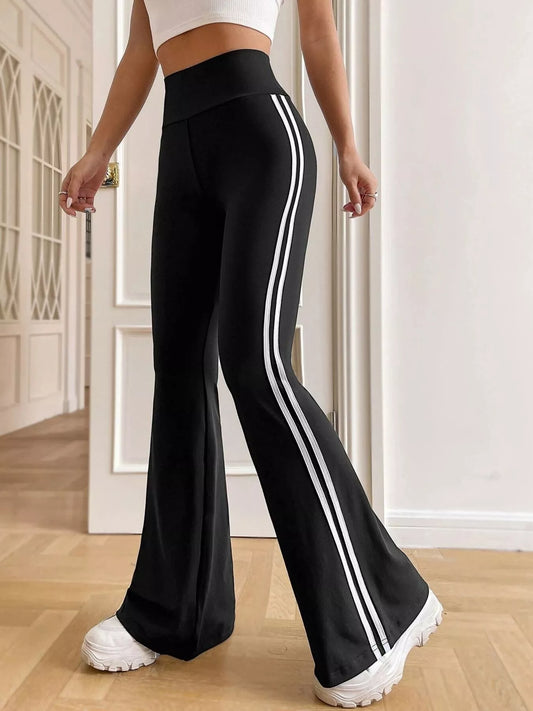 High-Waisted Side-Striped Flare Active Pants - All Colors - View 1
