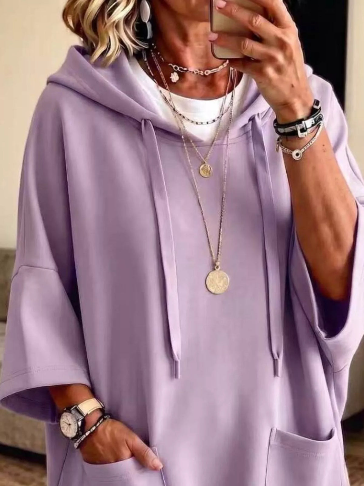 Full Size Drawstring Oversized Front Pockets Oversized Hoodie Plus Size - Lavender - View 2