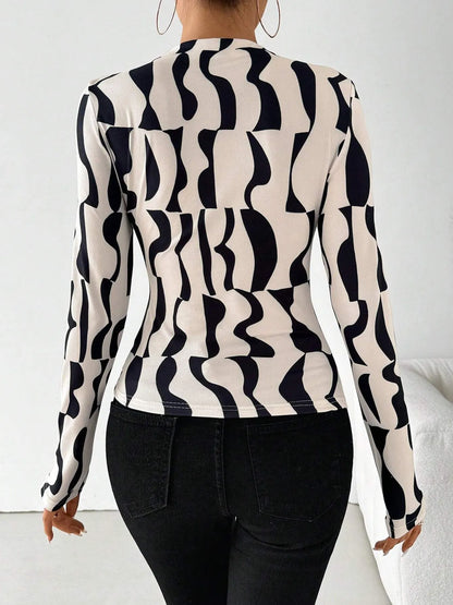 Printed Long Sleeve Blouse - Apricot - View 2