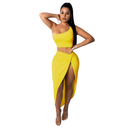 Two piece pleated solid color skirt set