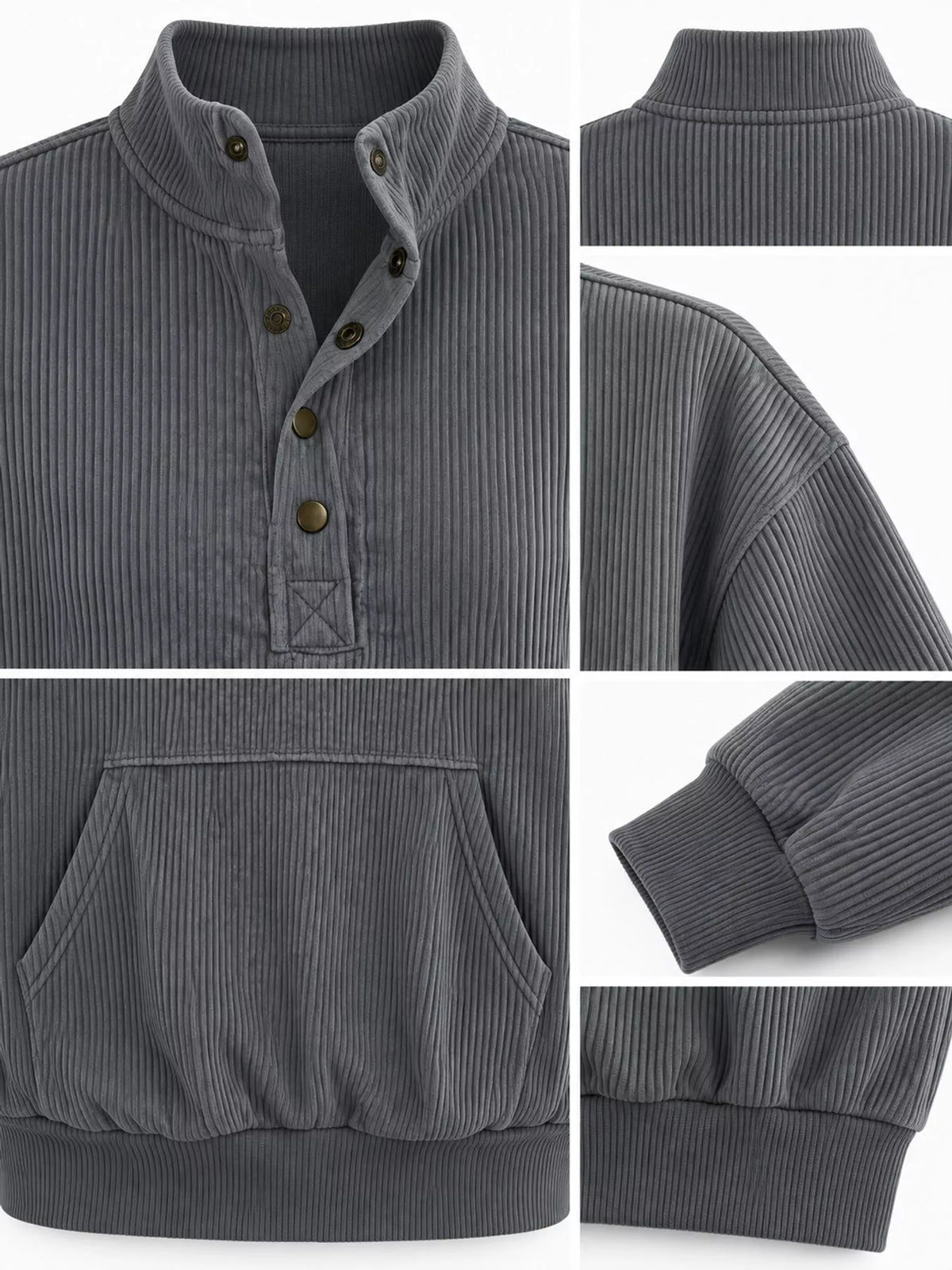 Full Size Quarter-Snap Sweatshirt with Kangaroo Pocket Plus Size - Gray - View 30