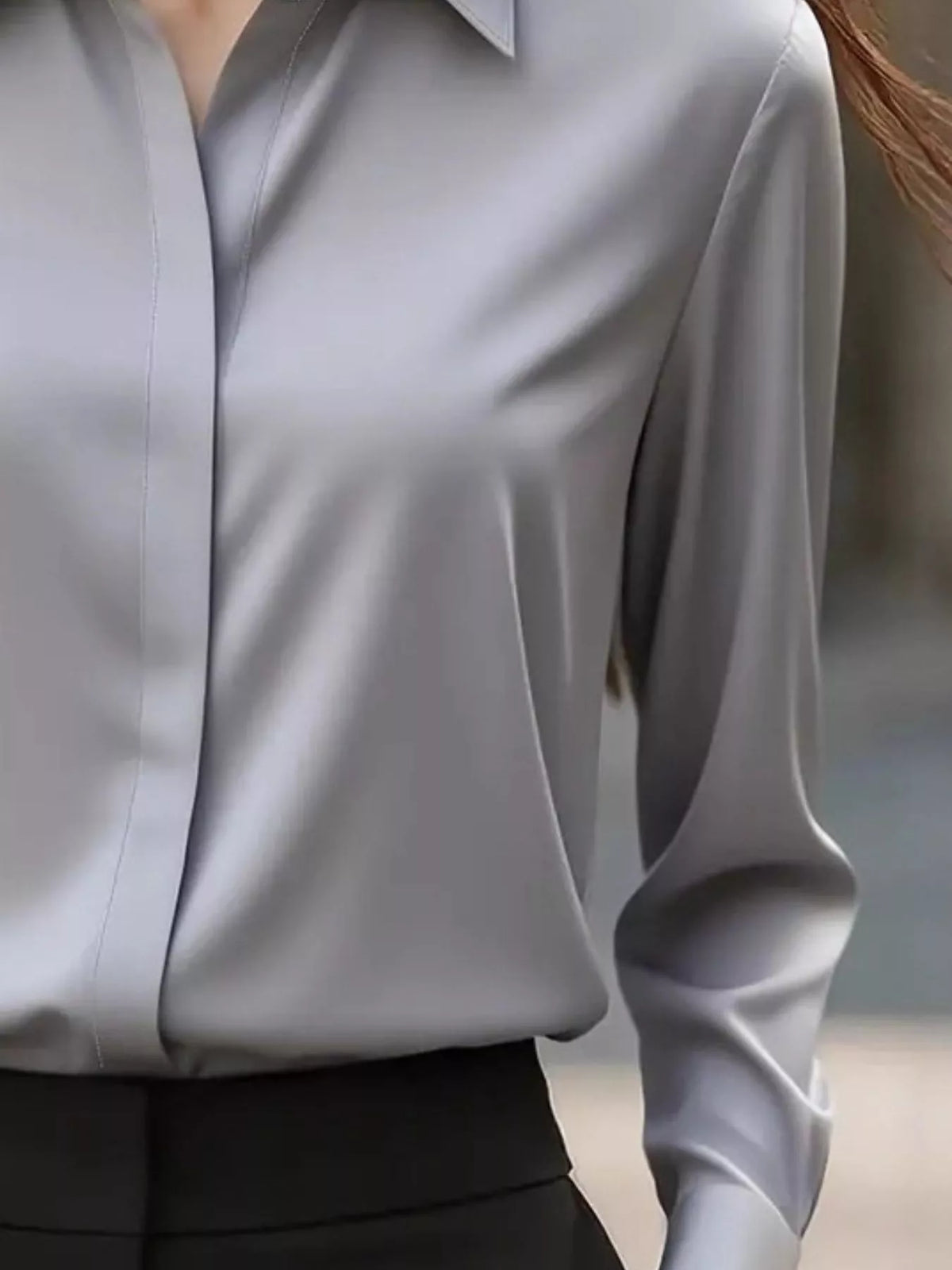 Button Down Collared Neck Long Sleeve Shirt - Gray - View 12