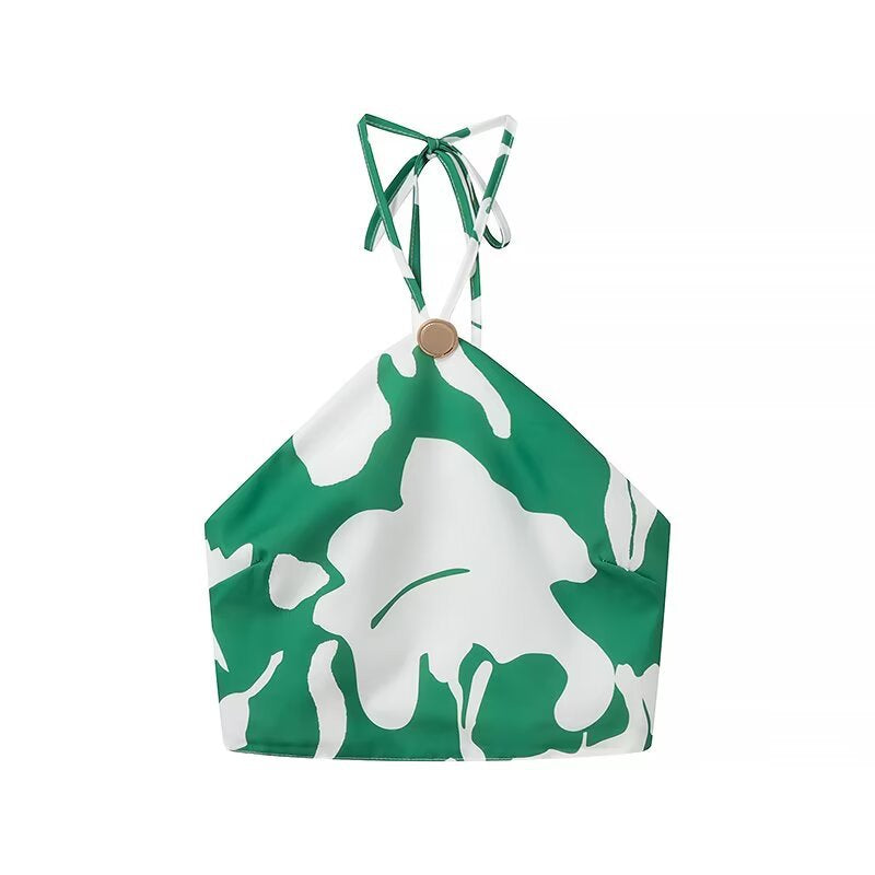 Neck strap+printed half skirt set for women