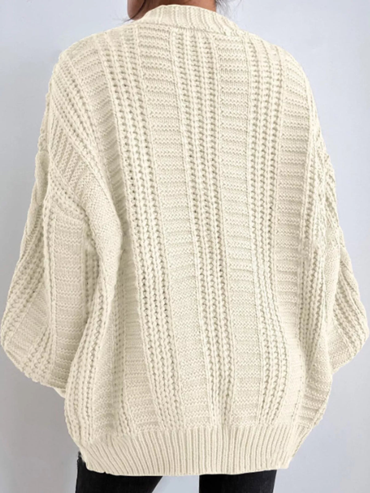 Cable Knit Button-Down Cardigan - Off-White - View 13