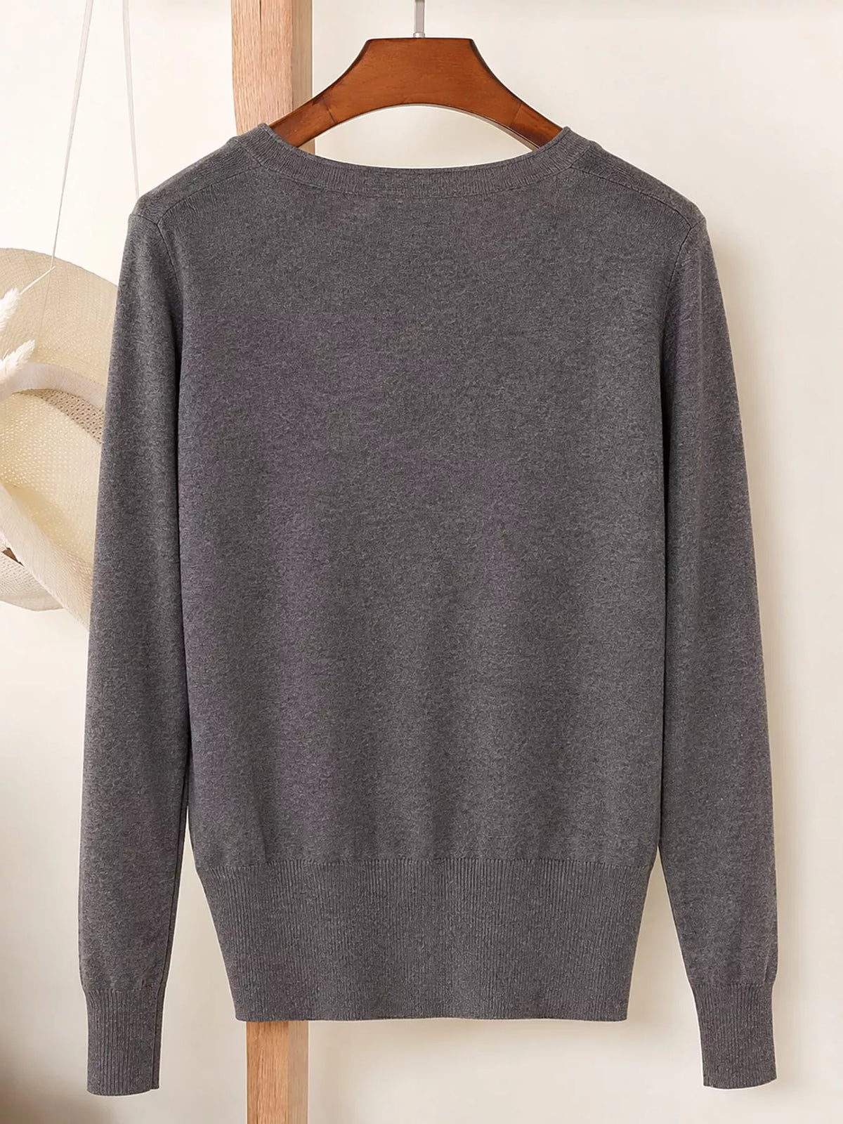 Classic V-Neck Button-Down Knit Cardigan - Dark Gray - View 26