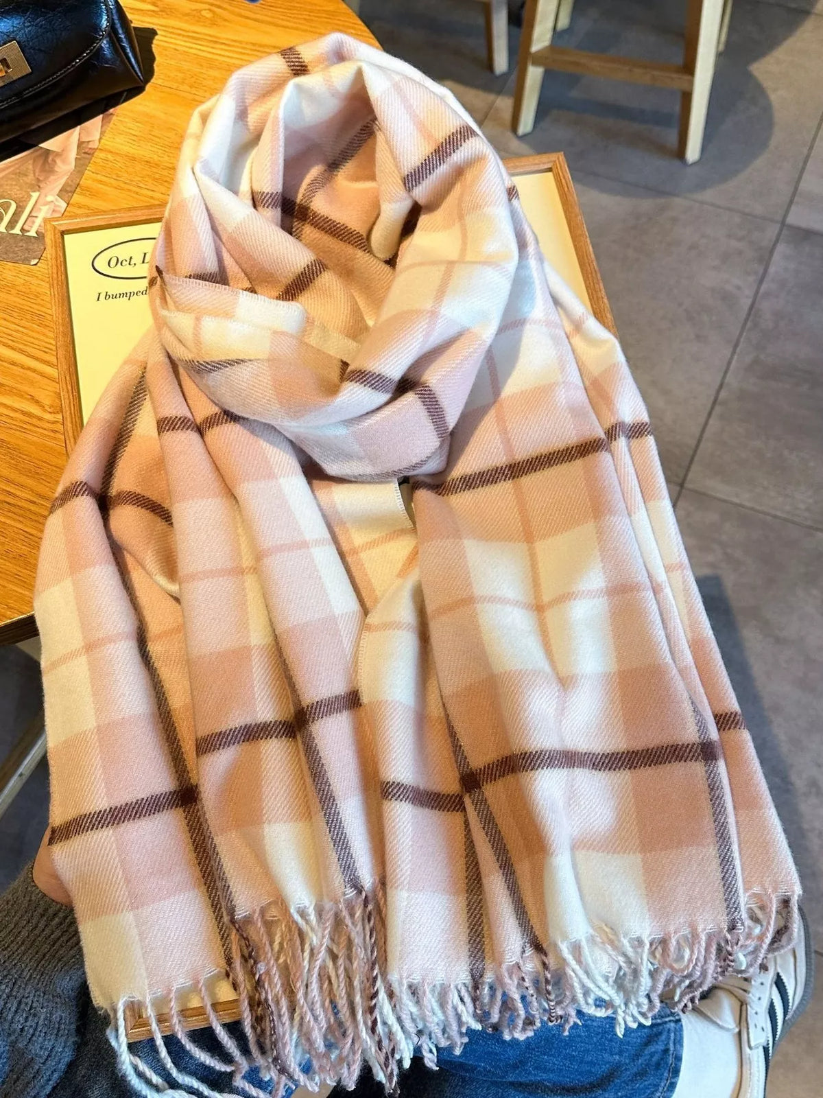 Classic Plaid Fringe Scarf - Pink - View 7