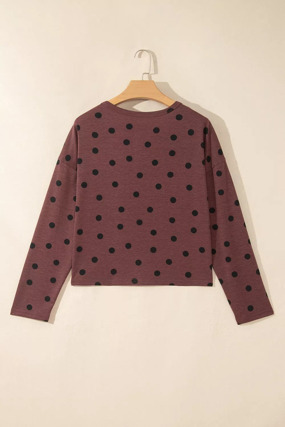 Polka Dot Button Front Long Sleeve Casual Shirt - Brown - View 7