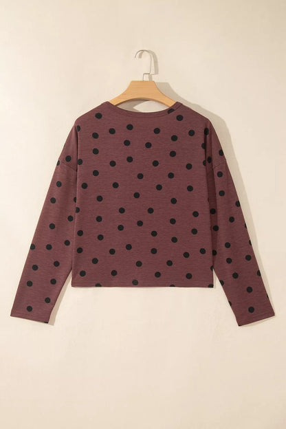 Polka Dot Button Front Long Sleeve Casual Shirt - Brown - View 7
