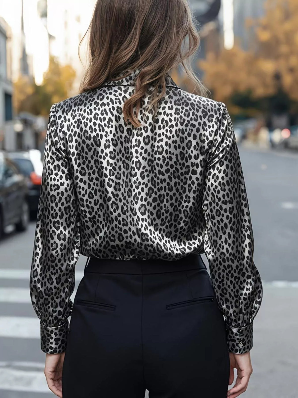 Leopard Button Up Long Sleeve Shirt - Dark Gray - View 11