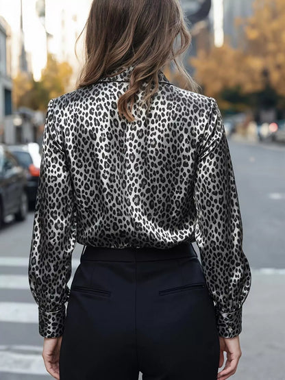 Leopard Button Up Long Sleeve Shirt - Dark Gray - View 11