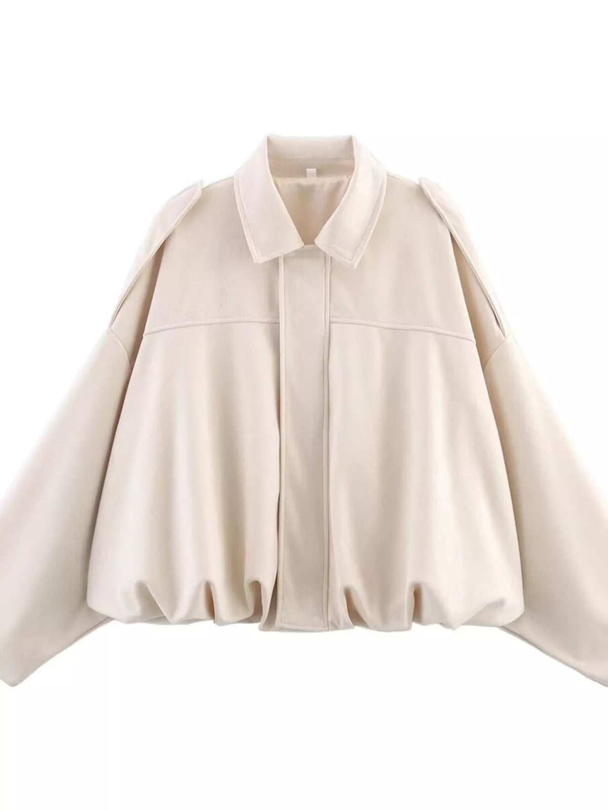 Elastic Hem Batwing Sleeve Jacket - Cream - View 15