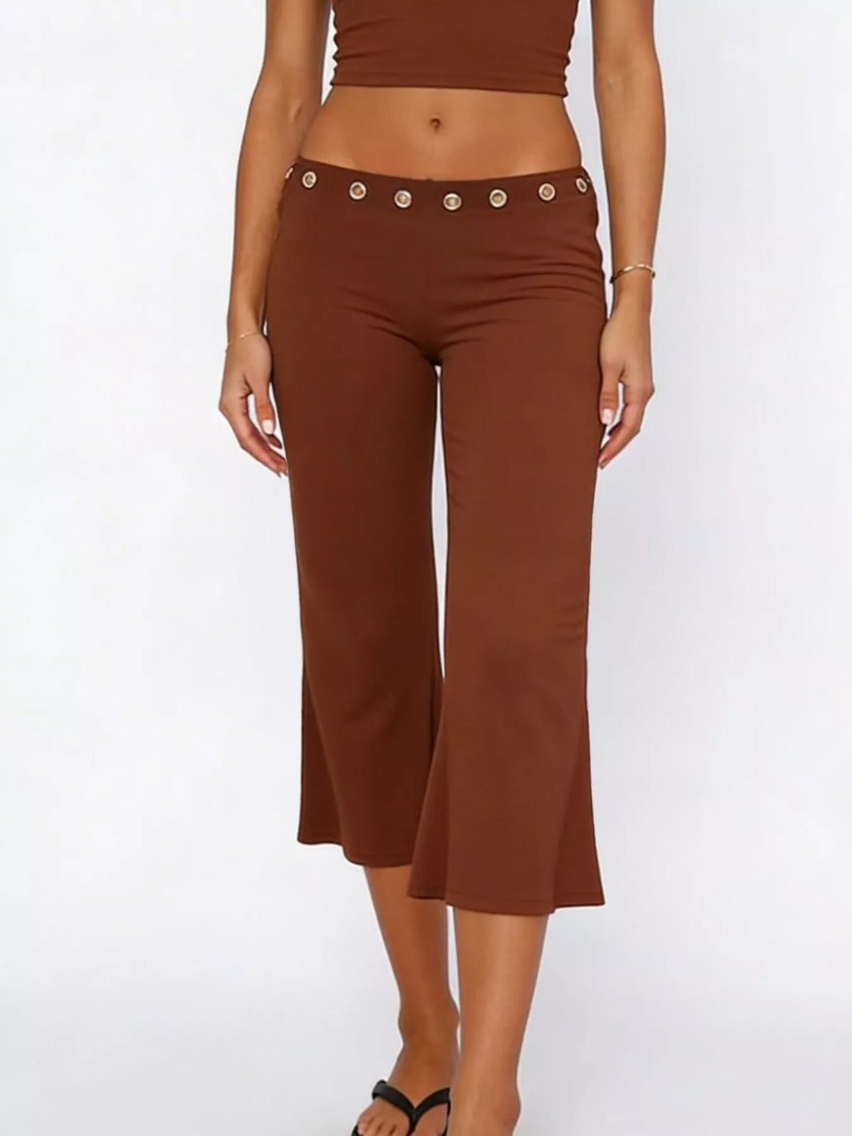 Mid Rise Capris Pants - Dark Brown - View 9